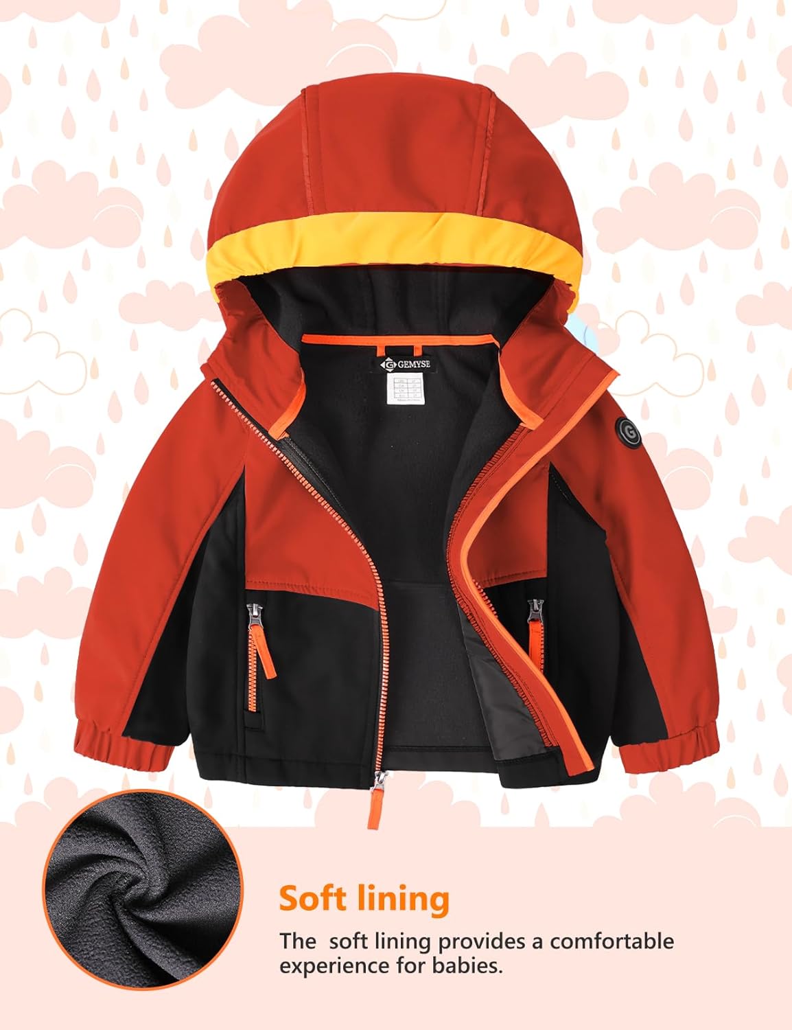 GEMYSE Toddler Boys Jacket Water repellent Baby Kids Windbreaker Jacket Fleece Toddler Coat Spring Fall Outerwear