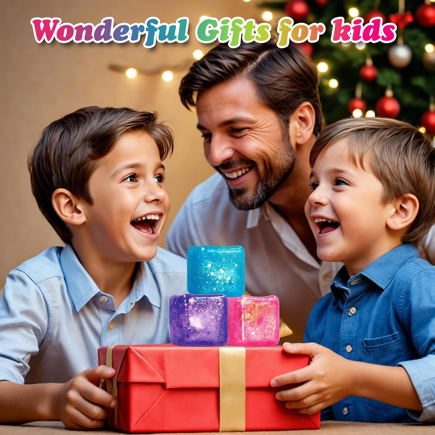 3Pack Slow Rise Glitter Squishy Cube Square Ice Cube Malt Sugar Stress Balls for Adults&Kids, Nice Stress Cube, Sensory Fidget Toys for Mellow and Chill, Classroom Treasure Box(Purple/Pink/Blue)