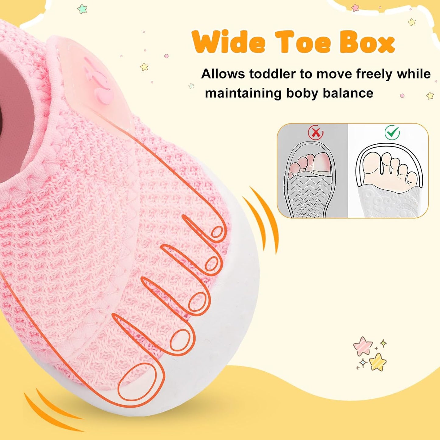 FEETCITY Baby First Walking Shoes Wide Baby Shoes Infant Sneakers Newborn Crib Shoe Barefoot Lightweight Slip On Shoe