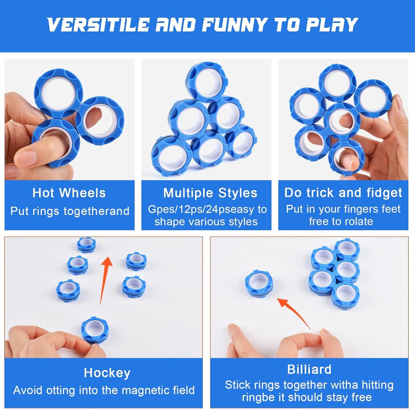 6PCS Magnetic Rings, Colorful Magnetic Ring Fidget Toys, ADHD Anxiety Relief Decompression Finger Magnetic Ring,Funny Gifts Kids Magnetic Spinner Ring for Boys Girl