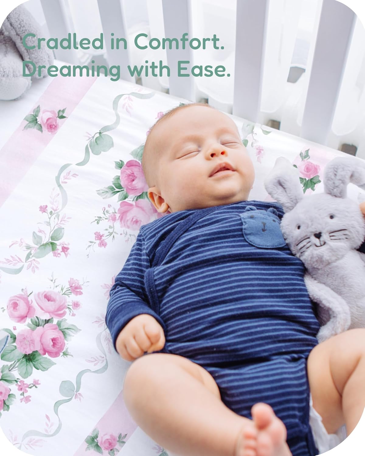 Pack and Play Sheets Fitted, Pink Roses Pattern, Breathable and Safe, Hypoallergenic, 2 Pack for Baby Girls