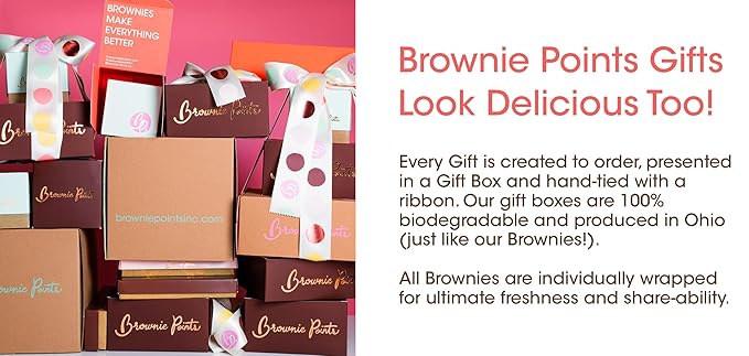 Brownie Points Baby Brownies, 8-Individually Wrapped, Fine and Fresh Ingredients, Perfect for Him, Her, Friends or Family. (Gift box and Bow with 8 Brownies - BP_BABY8) Fudge Chocolate Brownies, Baked from Scratch, Gourmet Sweet Desserts