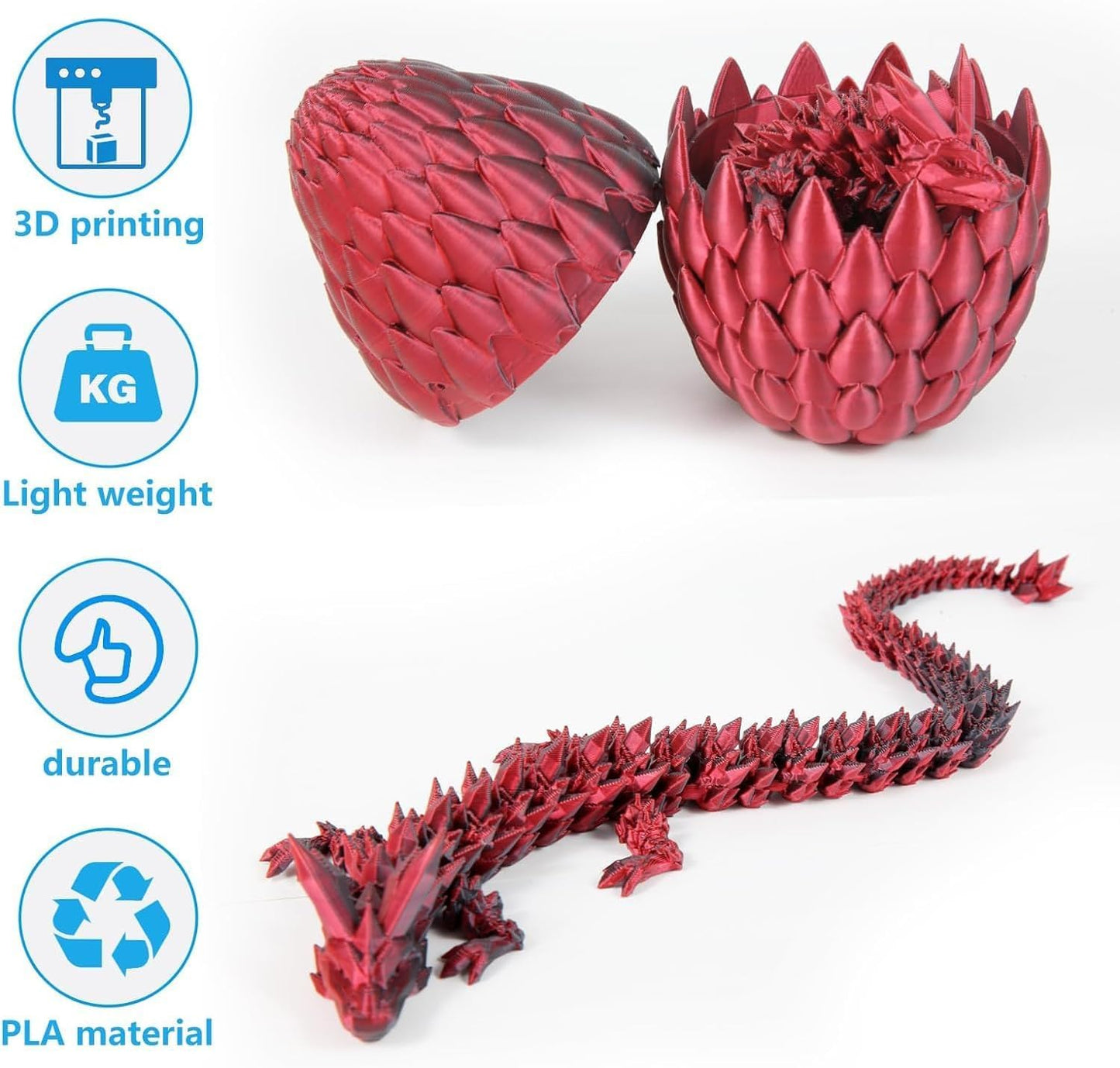 3D Printed Dragon Egg, Mystery Crystal Dragon Egg Fidget Toys Surprise, Easter Eggs Articulated Crystal Dragon Eggs with Dragon Inside (A-Black and Red)
