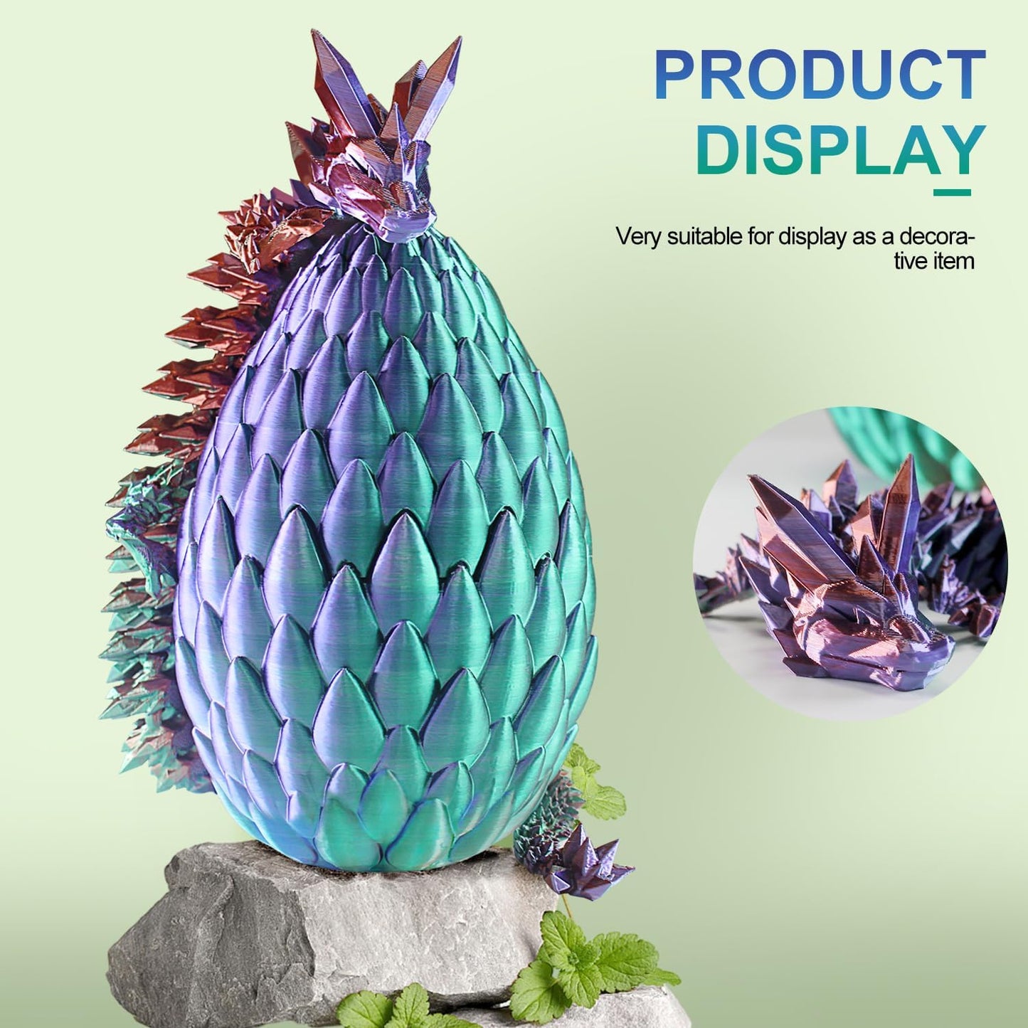 Dragon Eggs with Dragon Inside, 16.5 Inch Large 3D Printed Dragon Egg Articulated Dragon Crystal Dragon Executive Desk Toys Fidget Toy for Autism/ADHD (Red Green Blue, with Egg)