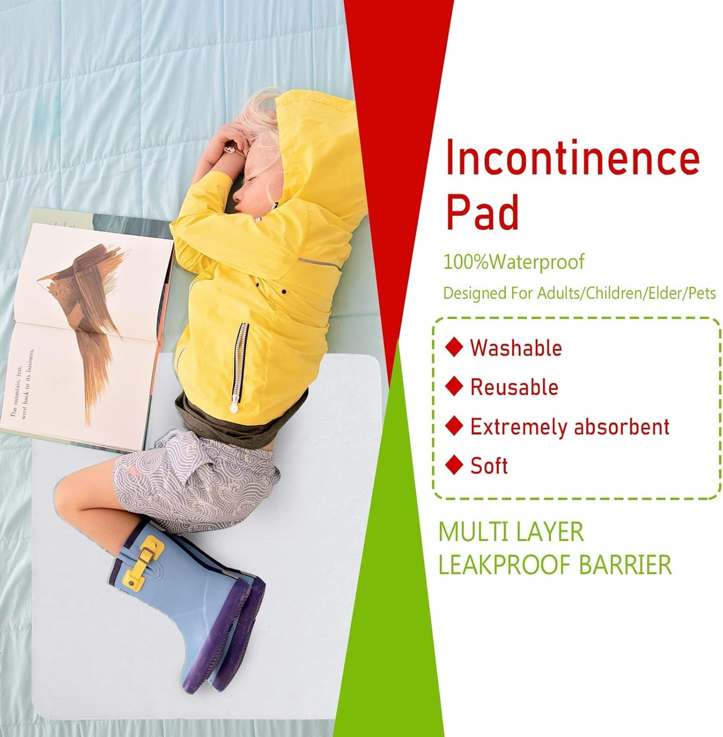 Bamuho Bed Pads for Incontinence Washable with 4 Layers of Protection, Waterproof Bed Pads Large 2 Pack 34" x 52" Great for Adult, Children and Pets
