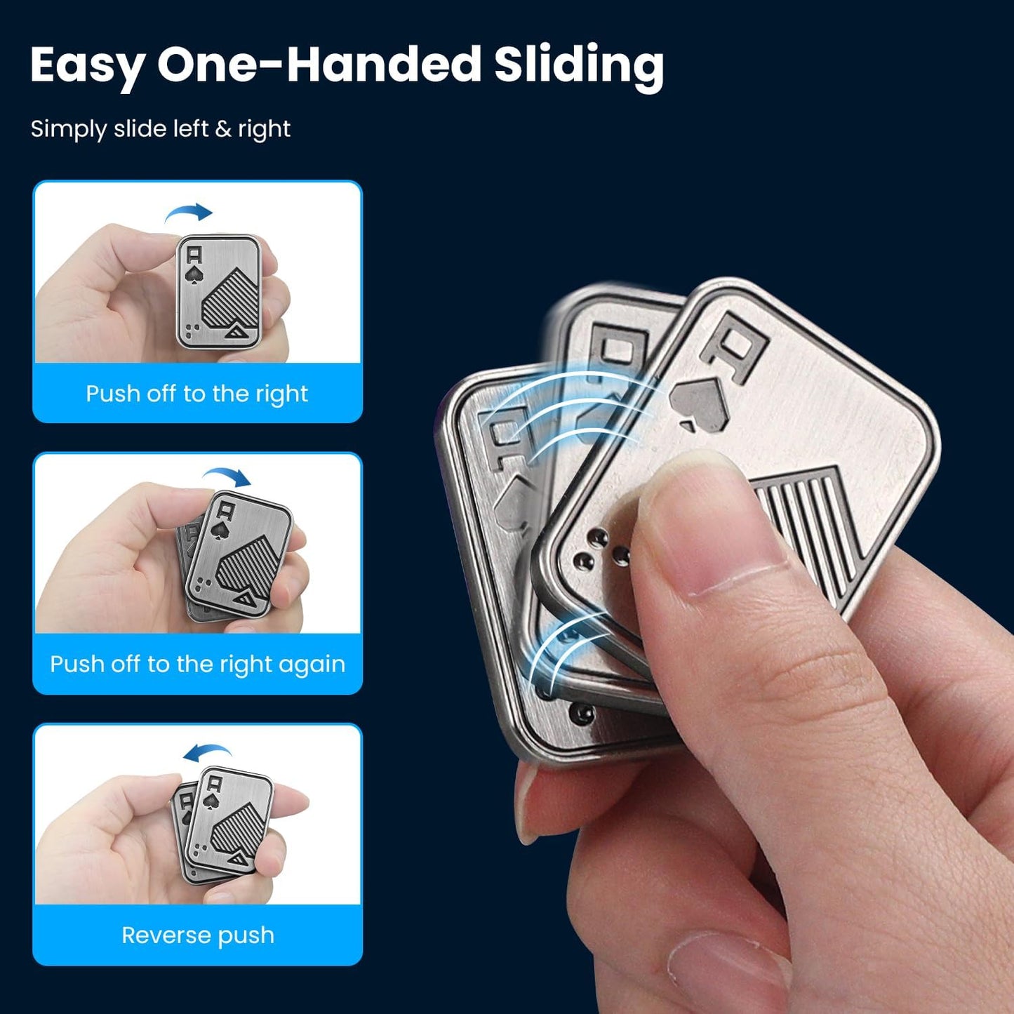 Metal Fidget Toys, Magnetic Fidget Slider for Adults, EDC Poker Push Card ,Relieve Stress ADHD & Anxiety, Break Bad Habits, Cool Gadget Office Desk Toy, Gift for Boyfriend, Husband and Father