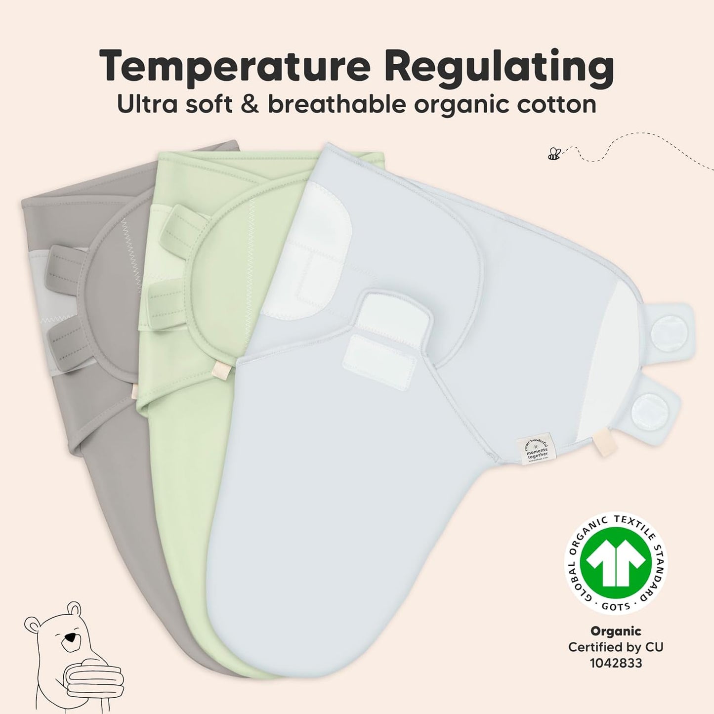 3-Pack Organic Baby Swaddle Sleep Sacks - Swaddles for Newborns, Infant 0-3 Months, Baby Girls, Boys, Soft & Snug Newborn Sleep Sack, Nursery Swaddling Blankets (Ripple)