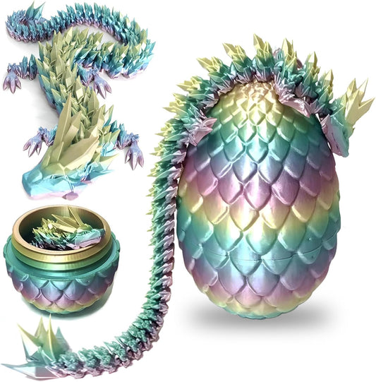 3D Printed Dragon Egg Crystal Dragon Fidget Toy Full Articulated Dragon Mystery Dragon Eggs with Dragon Inside Home Office Desk Decor Gifts Toys (Multilcolor)