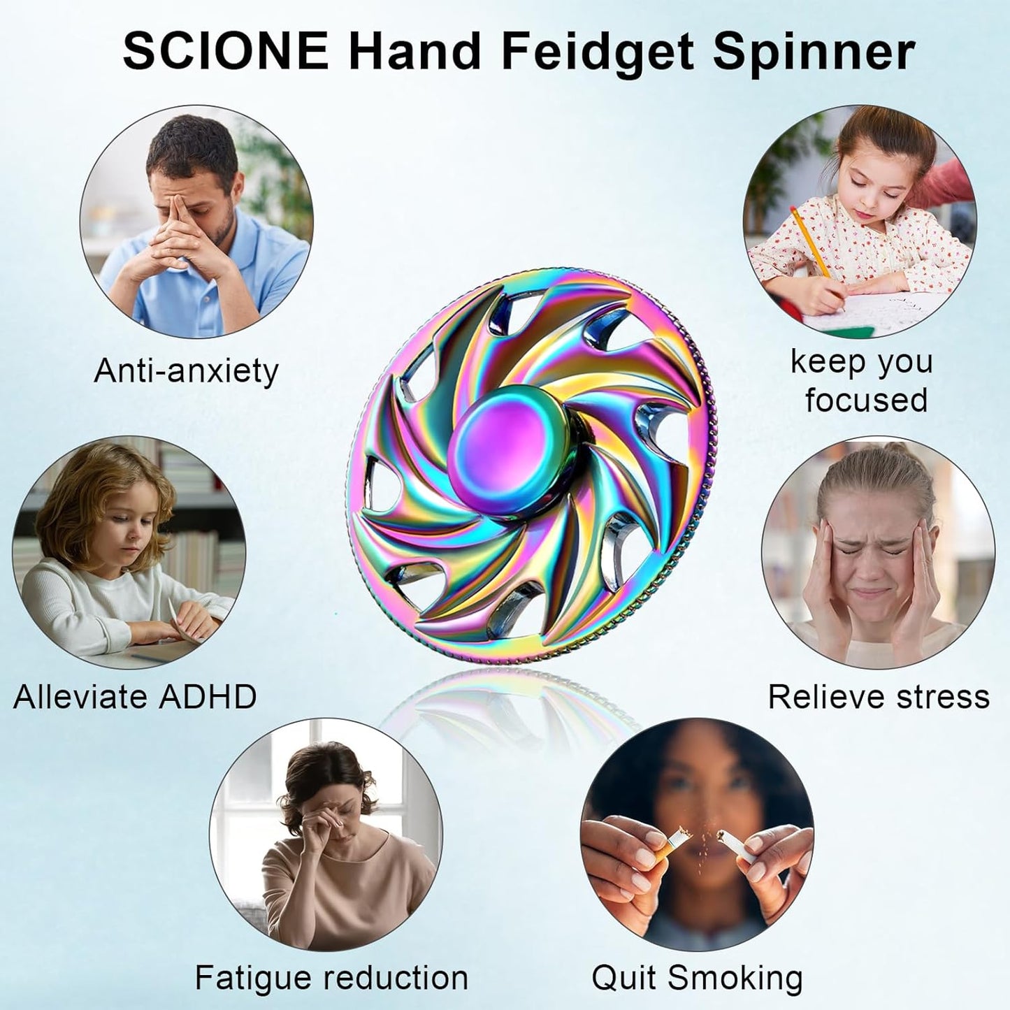 SCIONE Metal Fidget Spinner Gifts for Adults and Kids, Stress Anxiety ADHD Relief Figets Toy, Metal Anti-Anxiety Fidget Spinner Toy for Birthday Gifts Stocking Stuffers Classroom Prizes for Boys Girls