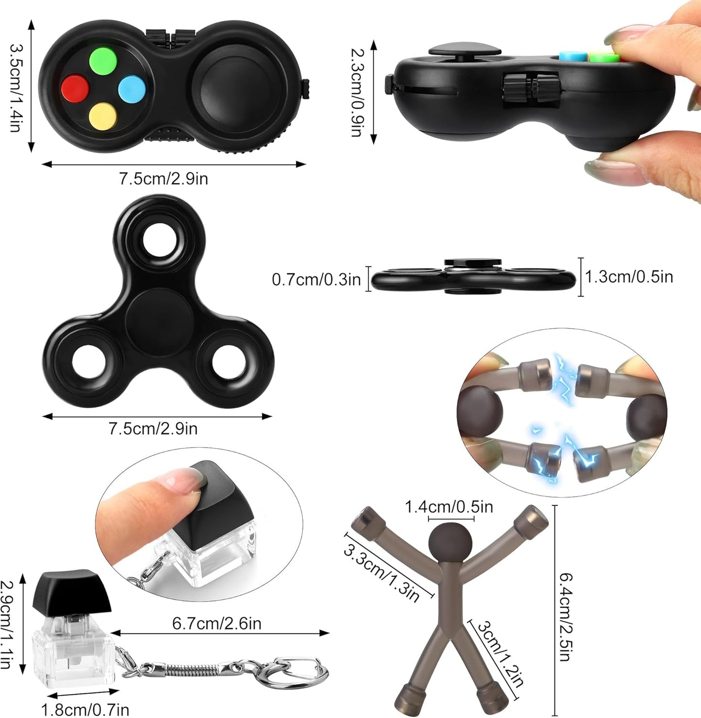 Fidget Toy Adults, Fidgets Toy Pack for Kids Party Favors, School Treasure Box,Classroom Prizes, Easter Basket Stuffers for Kids Teens (Black)