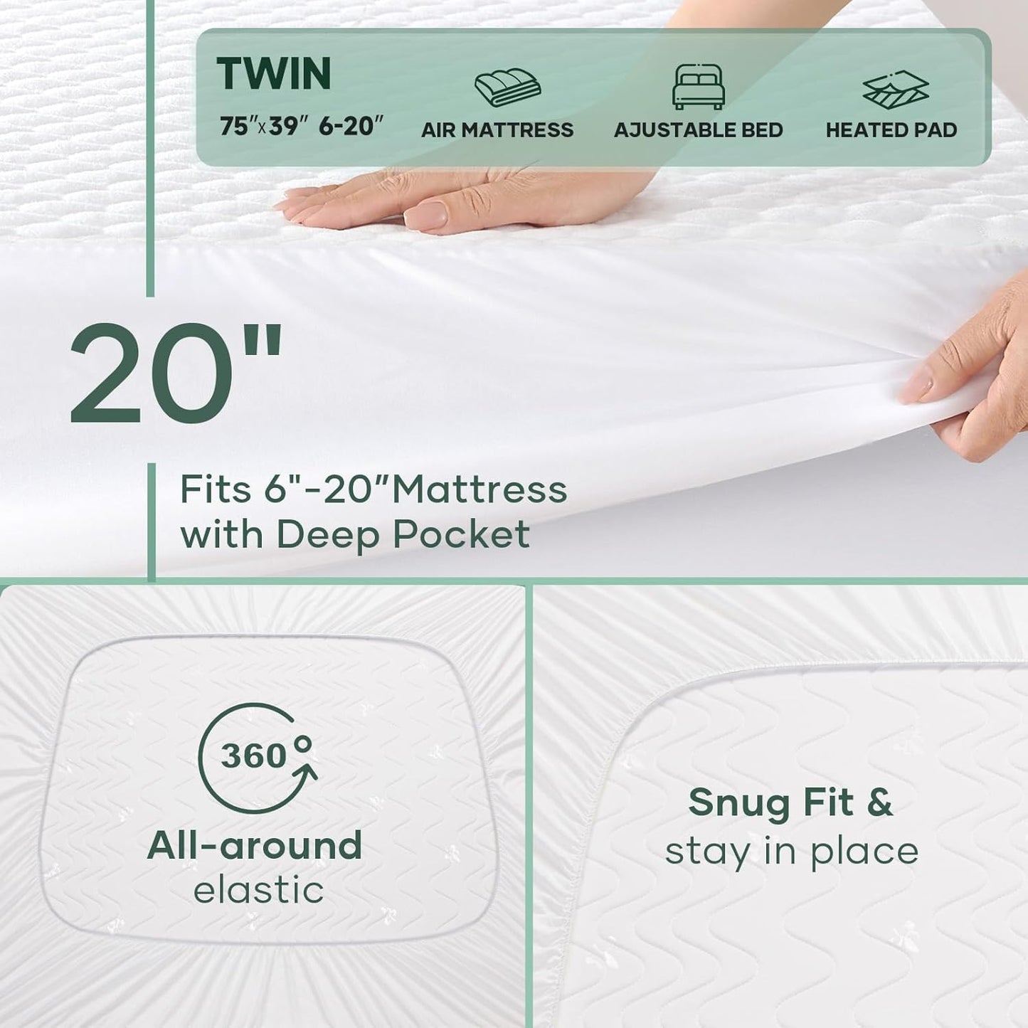 OhGeni 100% Waterproof Mattress Protector, Twin-2 Pack, Fitted Sheet with Stretchable Pockets, Deep Sleep Noiseless Soft. Breathable Cooling Hypoallergenic Material, Mattresses Cover for Bed