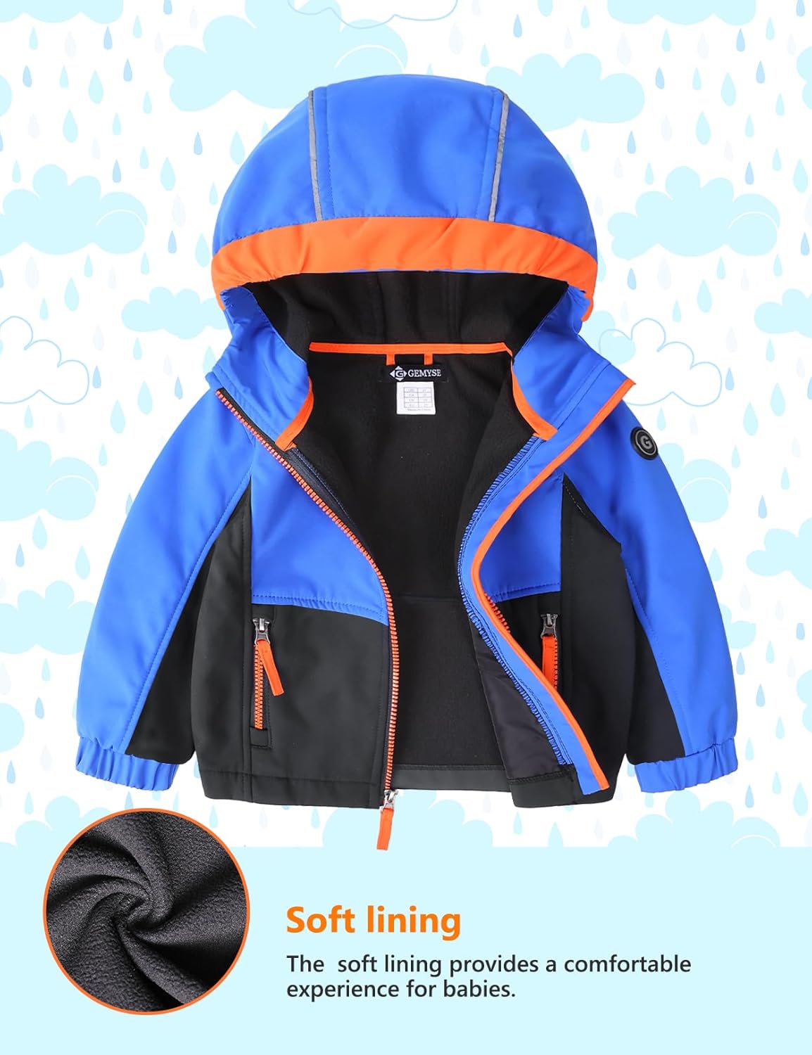 GEMYSE Toddler Boys Jacket Water repellent Baby Kids Windbreaker Jacket Fleece Toddler Coat Spring Fall Outerwear