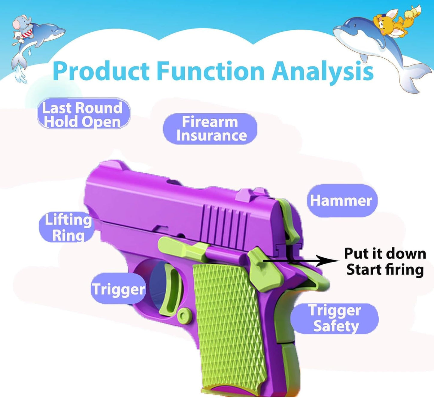 Fidget Toys Pistol, 3D Gravity Mini 1911 Fidget Pistol Toys,Fidget Sensory Toys,Stress Relief for Adults, Suitable for Relieving ADHD, Anxiety, Best Gift for Adults and Kids(Purple/Green)