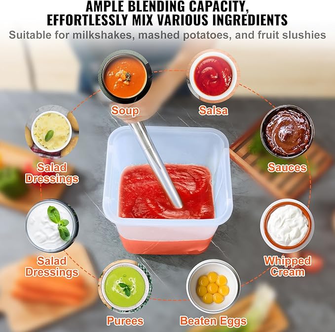 VEVOR Commercial Immersion Blender, 750W 20" Heavy Duty Hand Mixer, Variable Speed Kitchen Stick Mixer with 304 Stainless Steel Blade, Multi-Purpose Portable Mixer for Soup, Smoothie, Puree, Baby Food