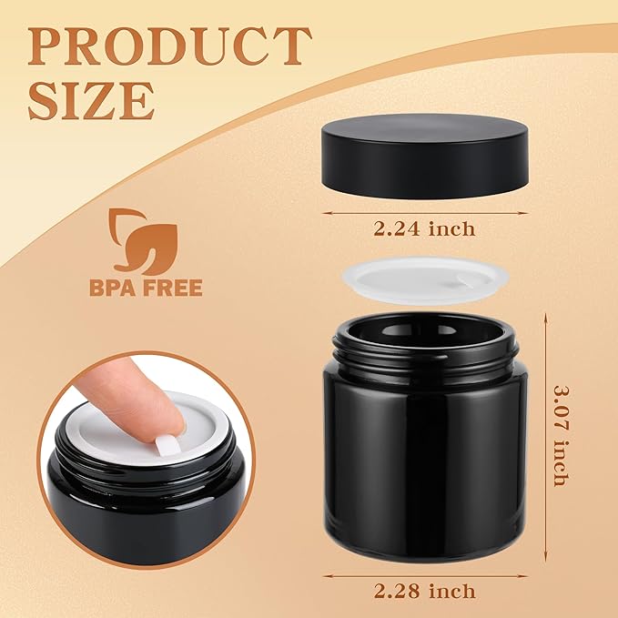 Glass Jars with Lids,Eco-Friendly Cosmetic Containers with Airtight Black Lids & Liners, Multi-Color Options for Cream, Lotion, Body Butter, DIY Skincare Travel Jars (Black, 4oz)