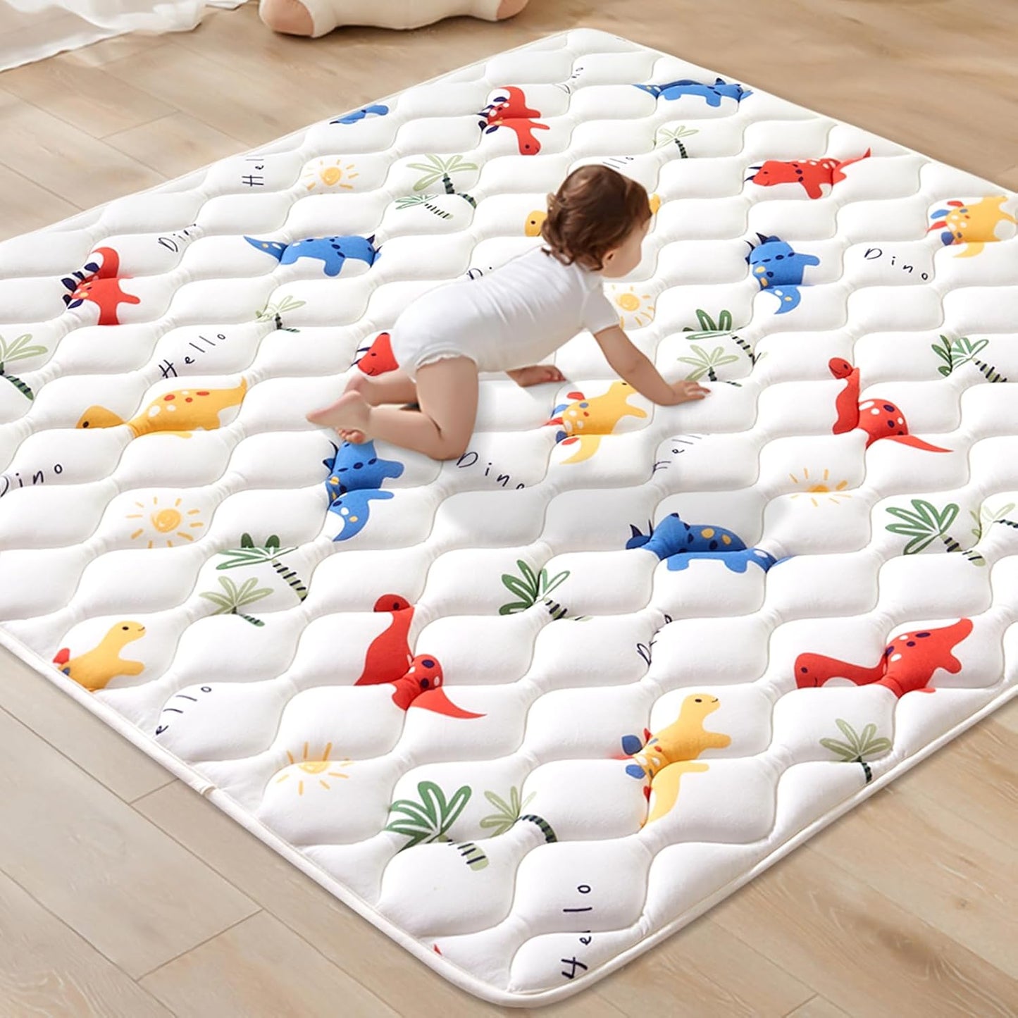 Odorless Premium Foam Baby Play Mat 50" x 50", Soft Microfiber Fabric Crawling Mat for Floor- Comfortable and Hypoallergenic, Non-Slip Cushioned Floor Playpen mat for Infants,Babies,Toddlers