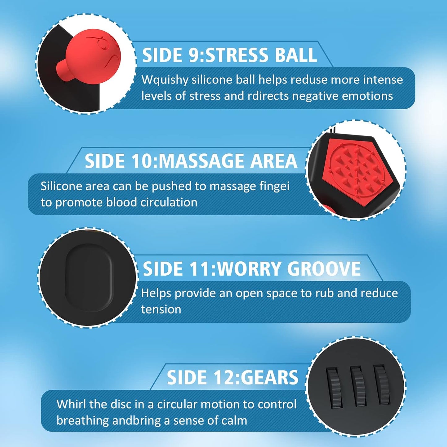 Fidget Dodecagon –12 Side Fidget Toy Cube Relieves Stress and Anxiety Anti Depression Cube for Children and Adults with ADHD ADD OCD Autism (A4 Black red)