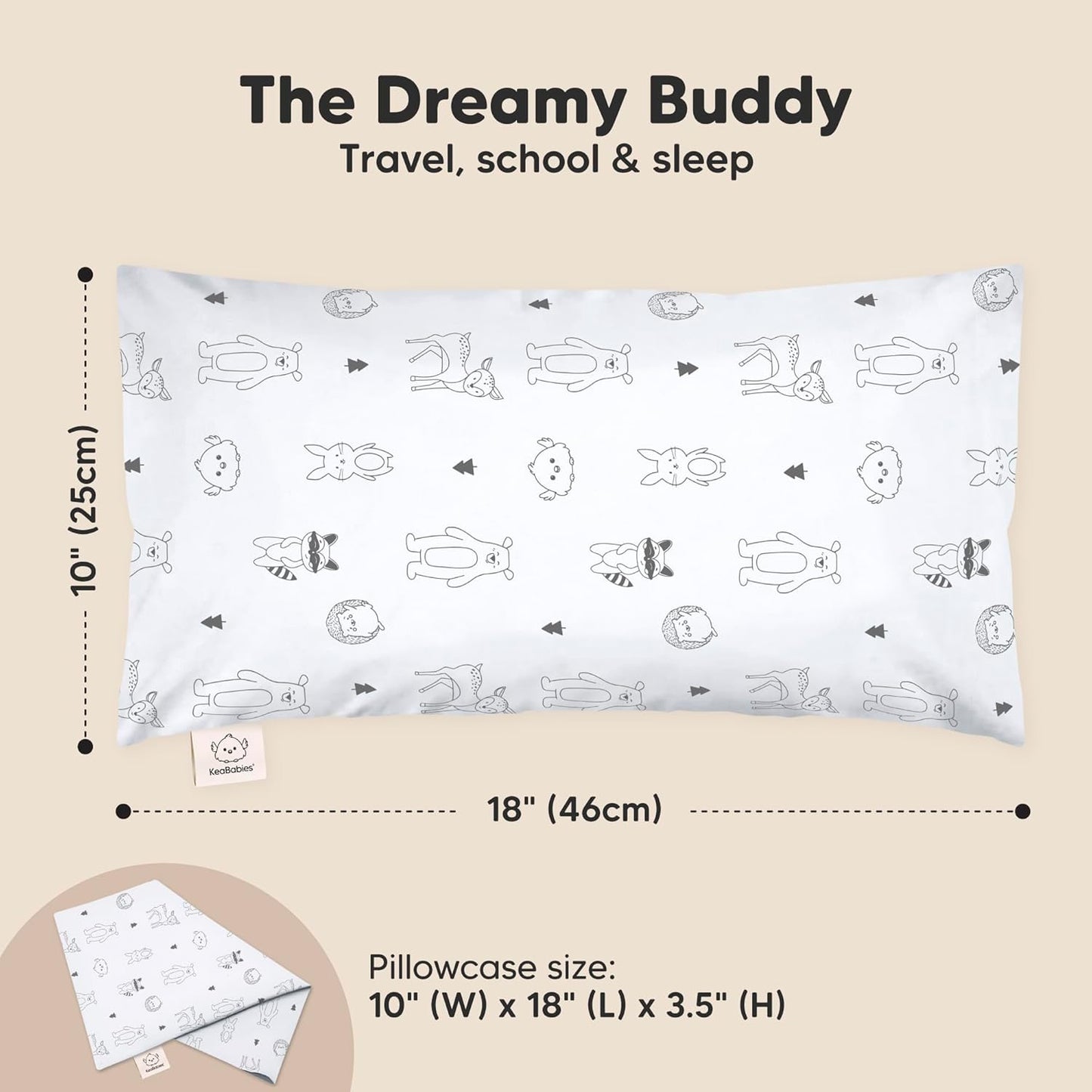 Toddler Pillow with Pillowcase - 10x18 My Little Dreamy Kids Travel Bed Pillows for Sleeping, Organic Cotton Small Pillowcase, Soft & Breathable, Machine Washable, Toddlers 2-5 Years Old (KeaFriends)