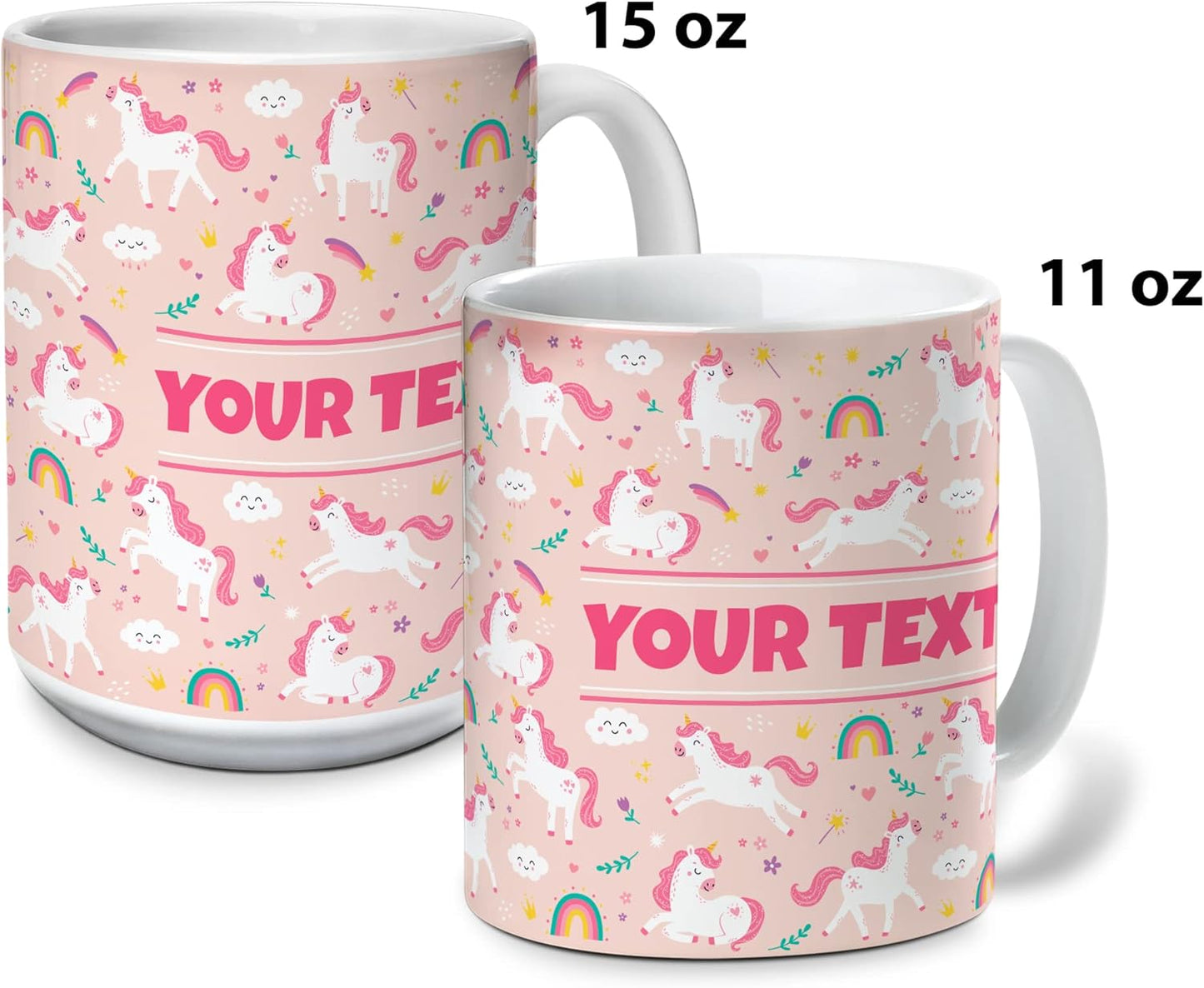 Personalized Mug for Kids - Pink Unicorn - Custom Name/Text, Ceramic Hot Chocolate/Cocoa/Coffee Cup for Girls, Birthday/Christmas/Holiday Gift - 11 oz, Light Blue Handle