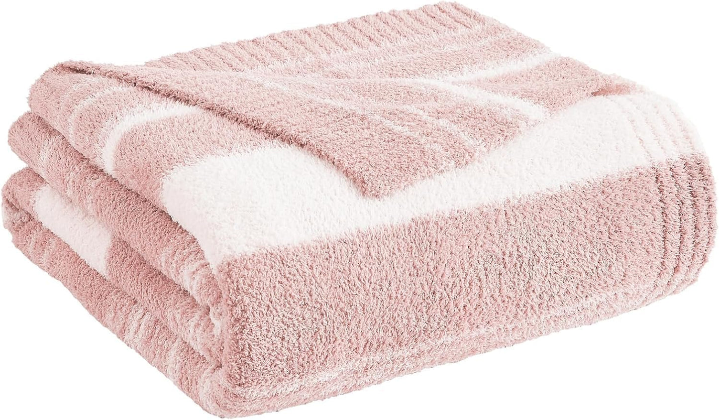 WRENGONGE Pink Throw Blanket, 50x70 Soft Cozy Striped Throw Blankets for Couch, Sofa, Bed, Travel, Lightweight Fluffy Warm Plush Decorative Blankets for Women, Men,Kids Gift