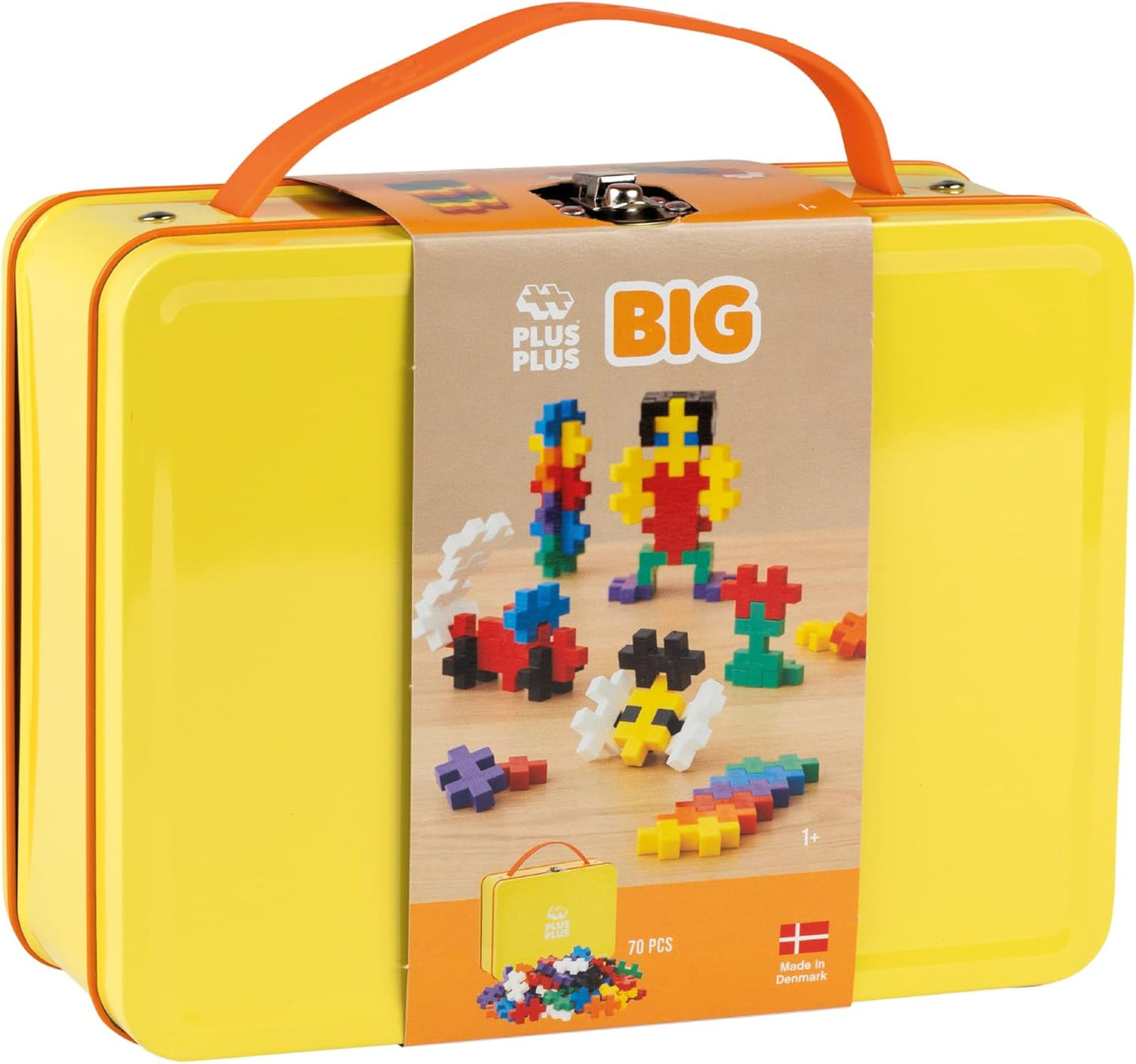 PLUS PLUS Building Set with Metal Suitcase, Open Ended Stem Toy for Toddlers and Preschool, 70 Big Basic Interlocking Pieces