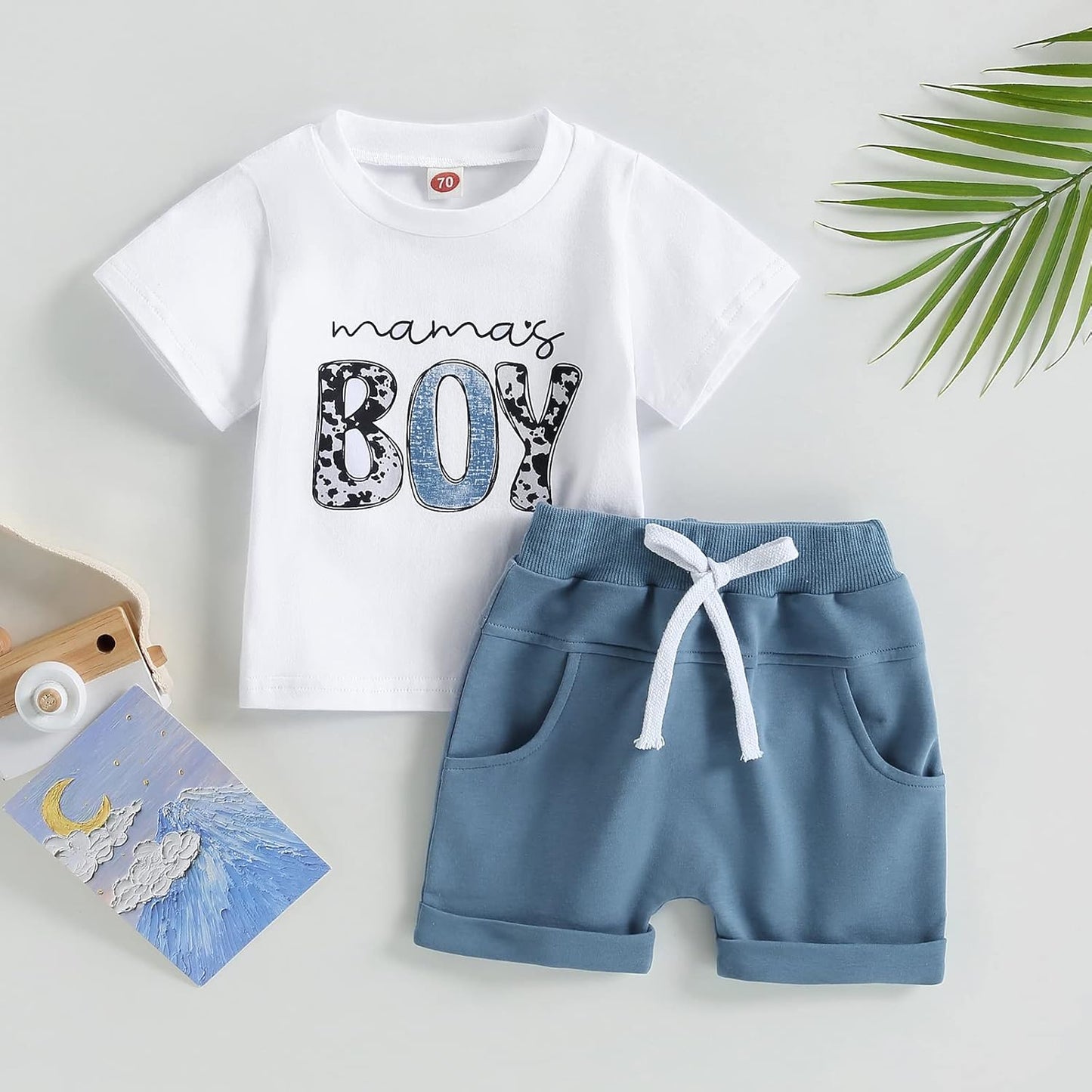 fhutpw Baby Toddler Boy Clothes Summer Outfits 6 12 18 24 Months Patchwork Short Sleeve T Shirt & Shorts Sets with Pockets