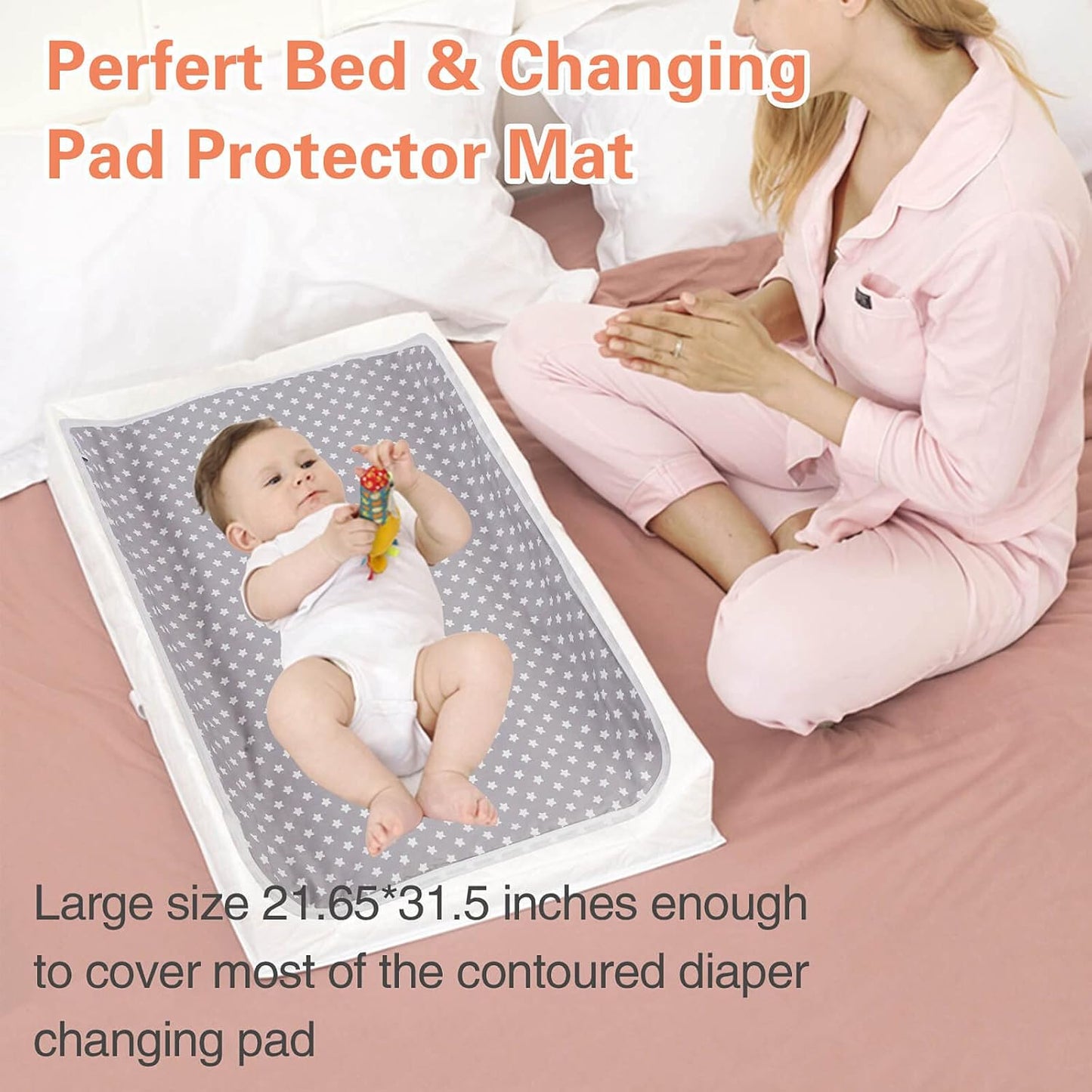 Baby Diaper Changing Pad, 21 5/8" x 31.5" Waterproof Changing Pad Liners 2Pack - Reusable Soft and Absorbent Portable Changing Mat(Star2PCS)