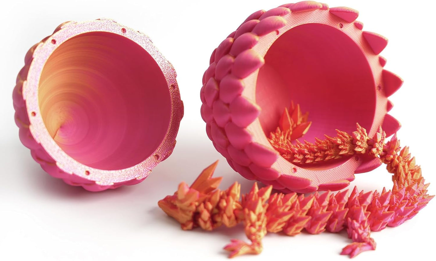 3D Printed Dragon Egg, Mystery Crystal Dragon Egg Fidget Toys Surprise, Easter Eggs Articulated Crystal Dragon Eggs with Dragon Inside (A-Red Gold)