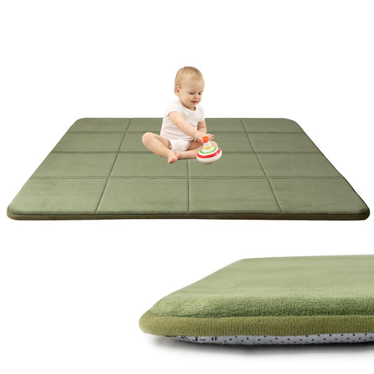 MAXYOYO 1.2" Thick Baby Play Mat for Floor, 59"x 78" Foldable Playpen Mat, Tummy Time Foam Mats Ultra Soft Support, Padded Carpet with Non-Slip Backing for Infant,Kids and Toddler Crawling, Green