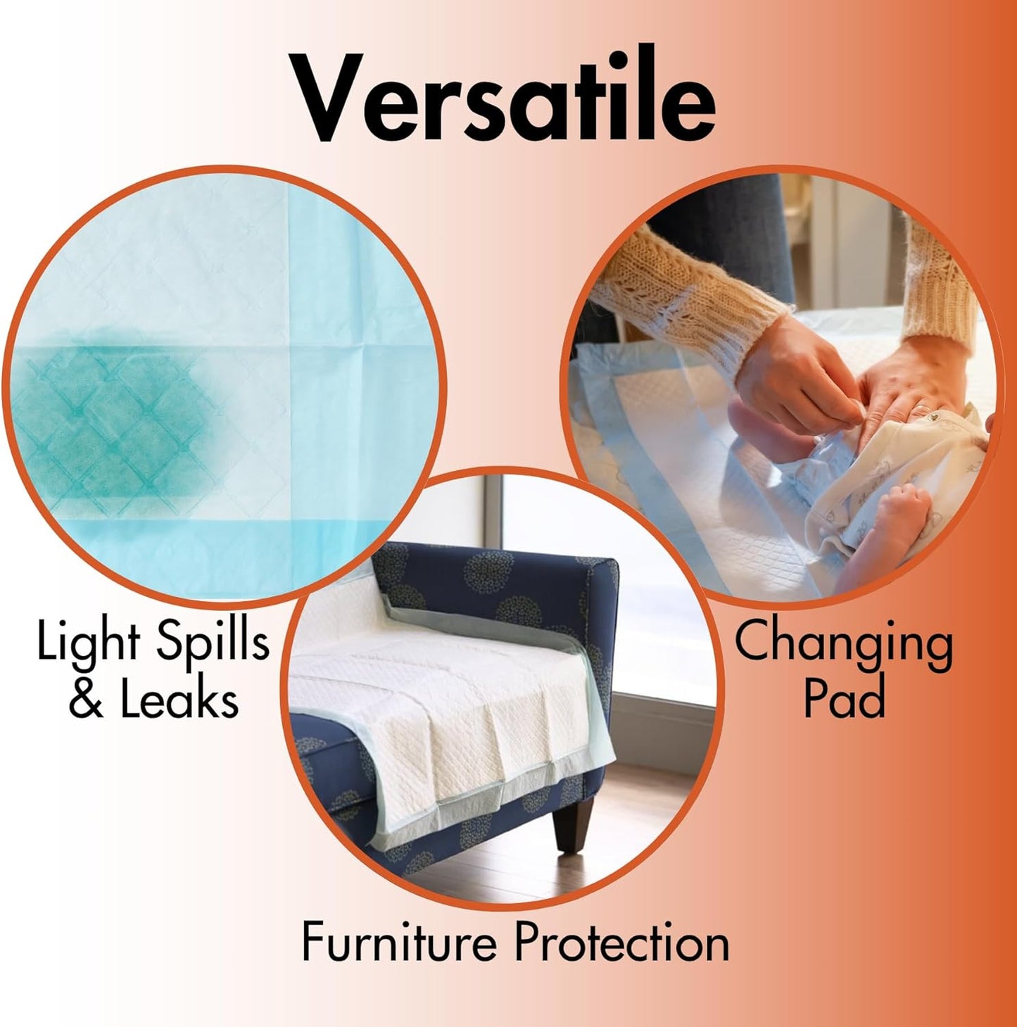 Caring Disposable Underpads, Baby Changing Liner Pads, Light Absorbency, 30 x 30 in, 10-Pack