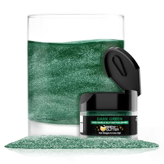 Brew Glitter Dark Green Edible Drink Glitter 1x 4g Jar for Cocktails, Beer, & Beverages