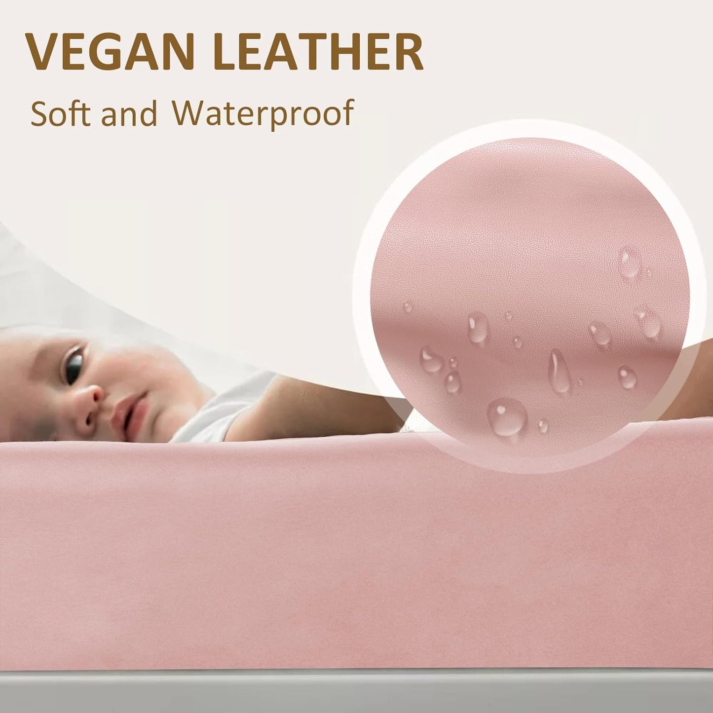 Owlowla Changing Pad Cover,Waterproof Changing Pad Covers-Soft Leather Diaper Changing Table Cover,Fits Standard Changing Pads for Baby Boy Girl（Blush）
