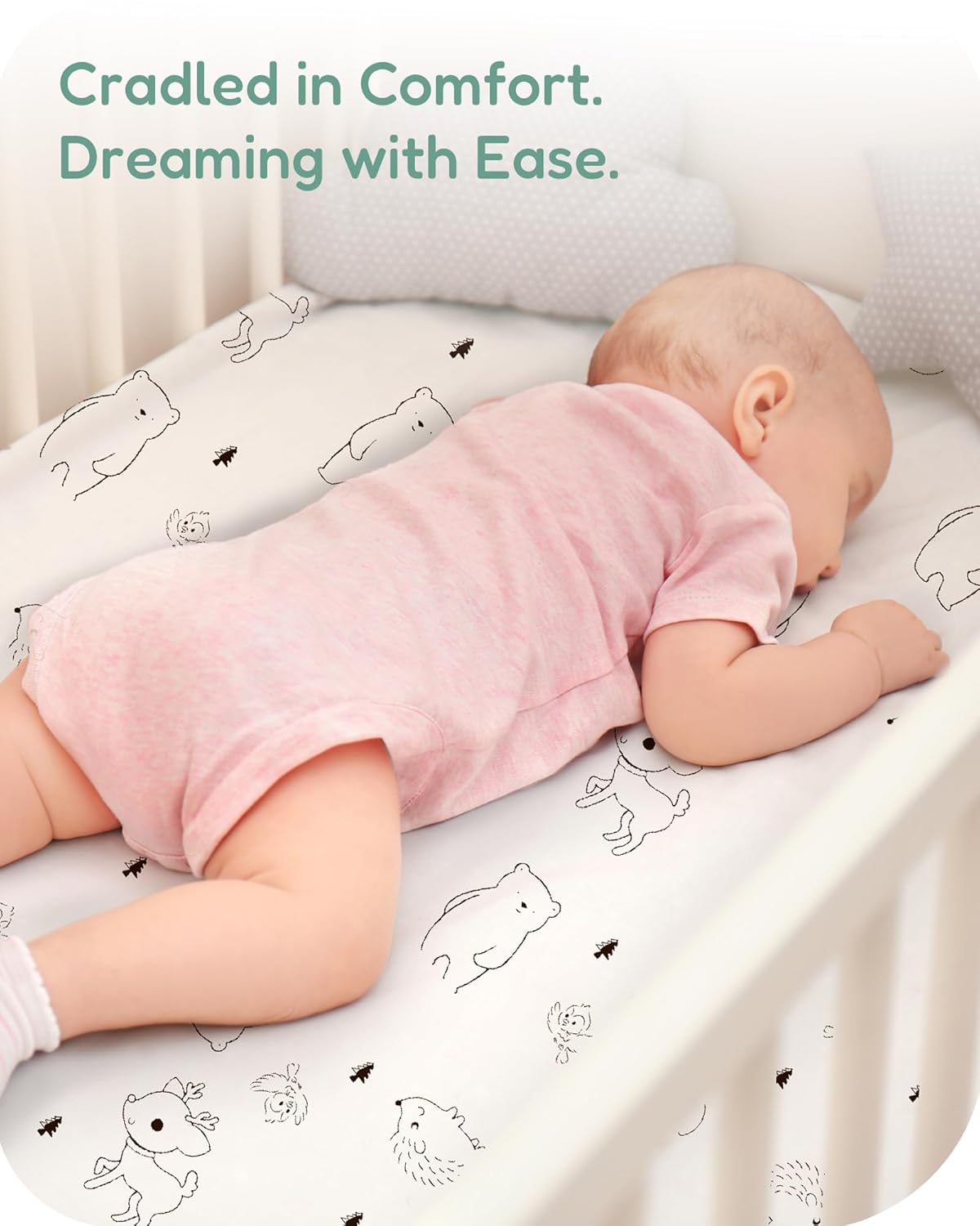 Baby Crib Sheets Boy Girl for Standard Crib Mattress - Grey Woodland Animal Print, Soft and Cozy, Snug Fit for 28''x52''x9'' Extra Deep Pocket