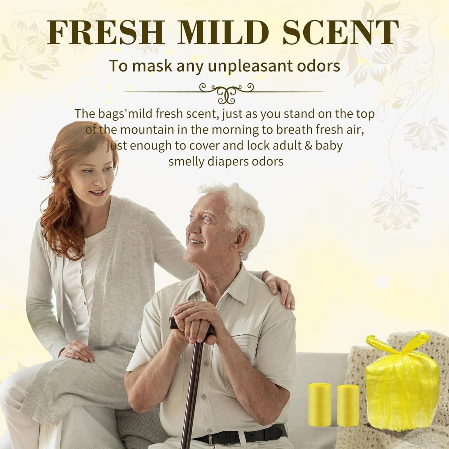 Large Adult Diaper Disposal Bags (18 x 23in), 96 Count, Lemon Scented, Waste Disposal for Elderly, Baby Dipaer Trash Bags, Sanitary Prouducts & Pet Waste Disposal, Yellow