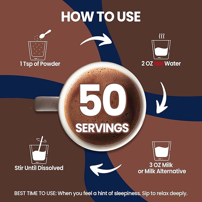 Mushroom Hot Chocolate for Calm, 50 Servings Cocoa Powder | 10 Mushrooms Supplements with Magnesium Glycinate, L-Theanine, Ashwagandha & GABA | Support Focus, Mood & Sleep | Vegan & Keto, Gluten-Free