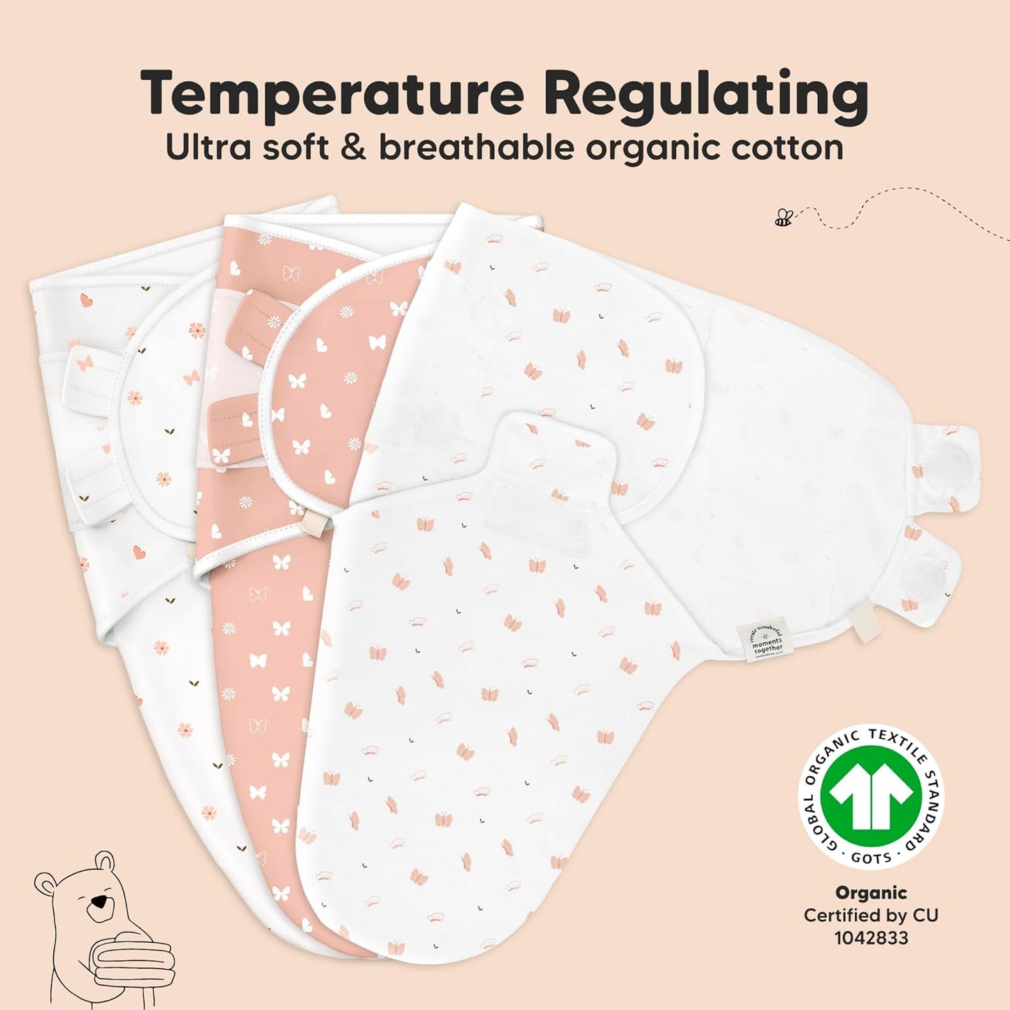 KeaBabies 3-Pack Organic Baby Swaddle Sleep Sacks - Swaddles for Newborns, Infant 0-3 Months, Baby Girls, Boys, Soft & Snug Newborn Sleep Sack, Nursery Swaddling Blankets (Butterflies, XS)