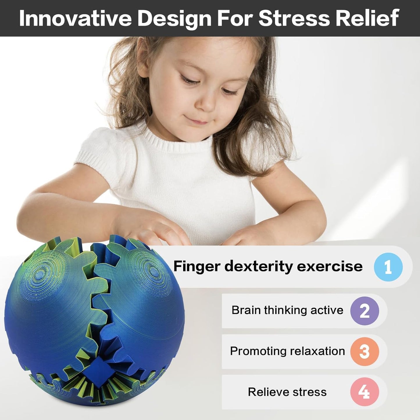 4-inch Larger 3D Printed Gear Ball - Marvellous Design Gear Sphere, Already Assembled 360° Rotatable Gearsphere, Steampunk Whirling Wonder Fidget for Stress and Anxiety Relief (Dazzle Color)