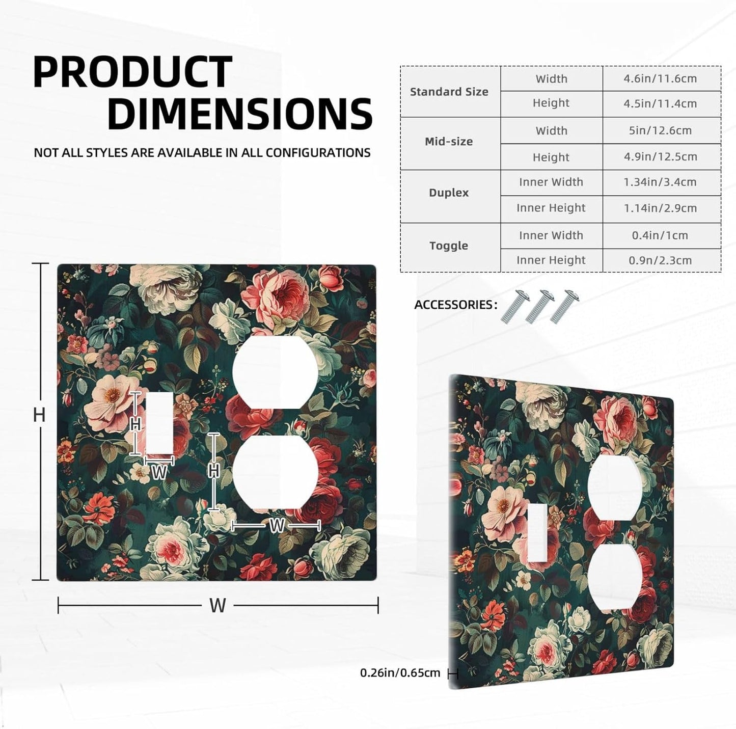 Wallplates Baroque Vintage Peony Flower Floral 1 Toggle 1 Duplex Switch Plate Electrical GFCI Faceplate Decorative Light Switch Covers for Bedroom Farmhouse Decor