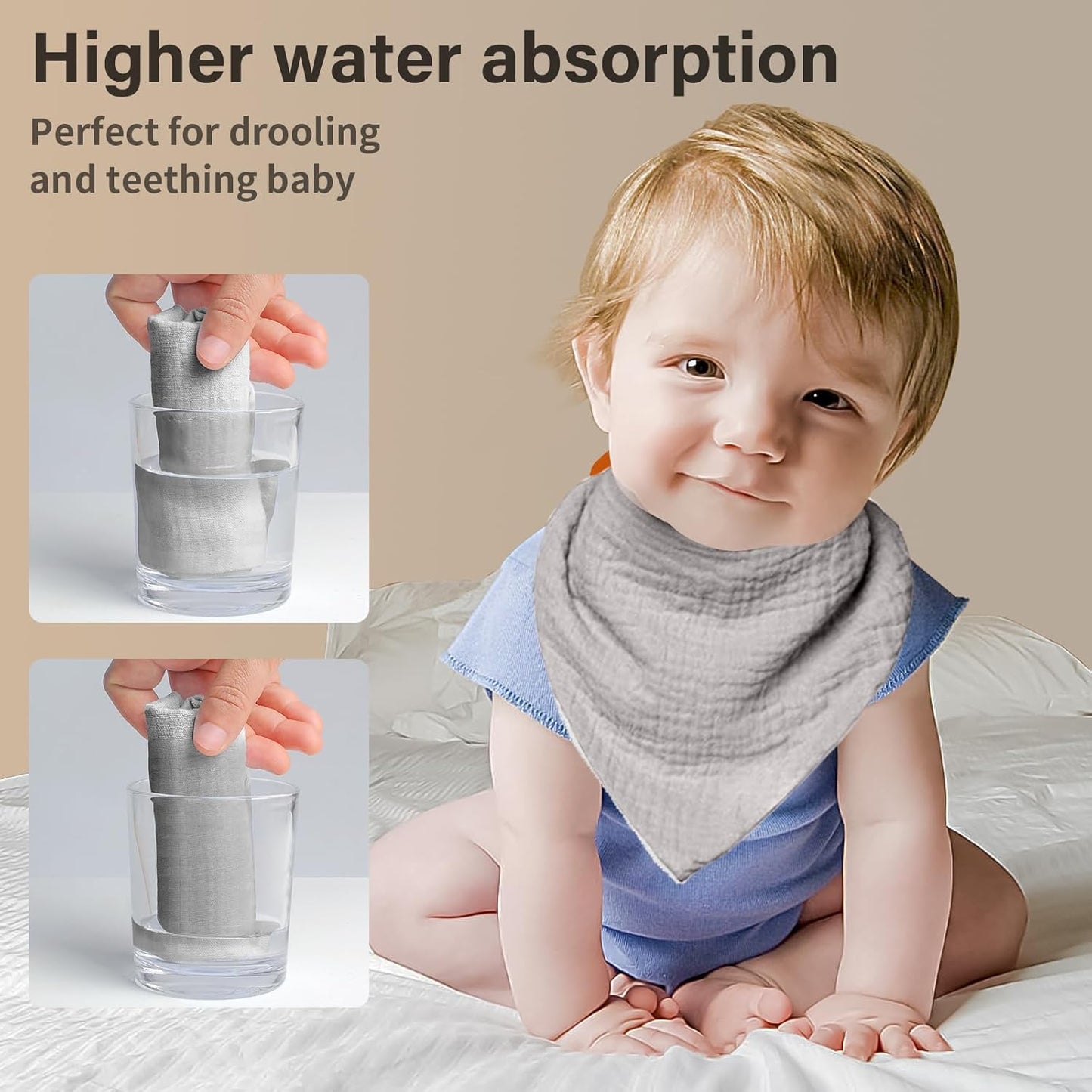 Muslin Baby Bibs,Soft Triangular Baby Bandana Drool Bibs for Baby Boy Girl,Solid Colors Bib for Drooling Teething