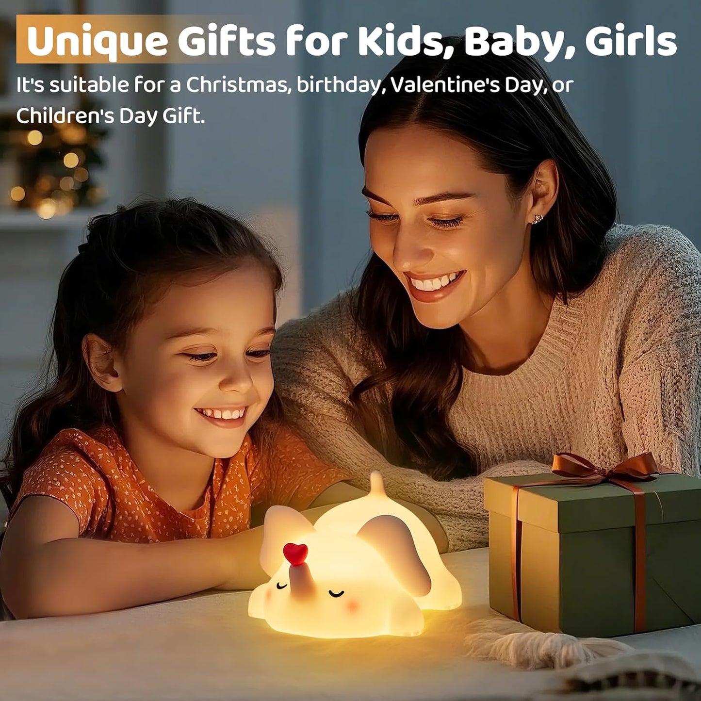 Luditek Sweet Heart Elephant Night Light, 3 Levels Brightness Silicone Rechargeable Touch Nursery Lamp, Decor for Bedroom Home Bedside, Elephant Gifts for Women Kids Baby Girls Birthday Mothers Day