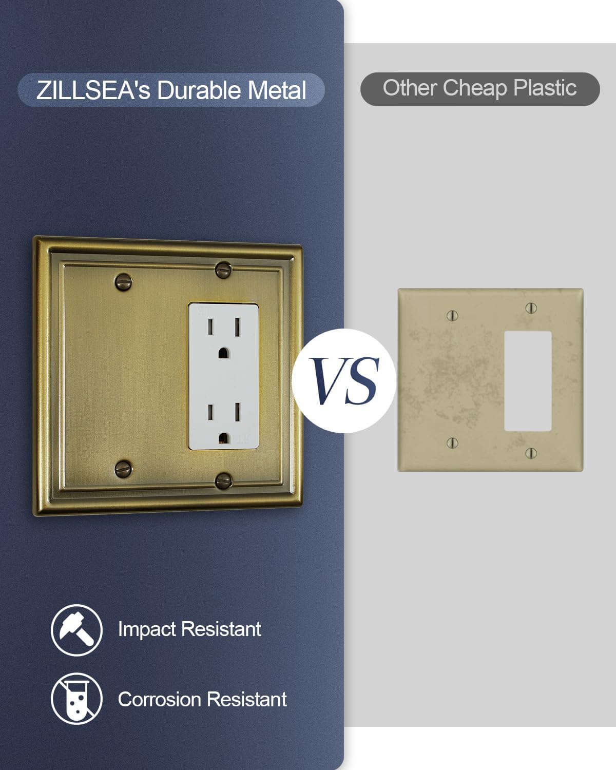 1-Pack Antique Brass Combination Decorator Rocker/Blank Wall Plates, Metal Switch Plates Outlet Covers, 2-Gang, 4.96''*4.88'', Midsize