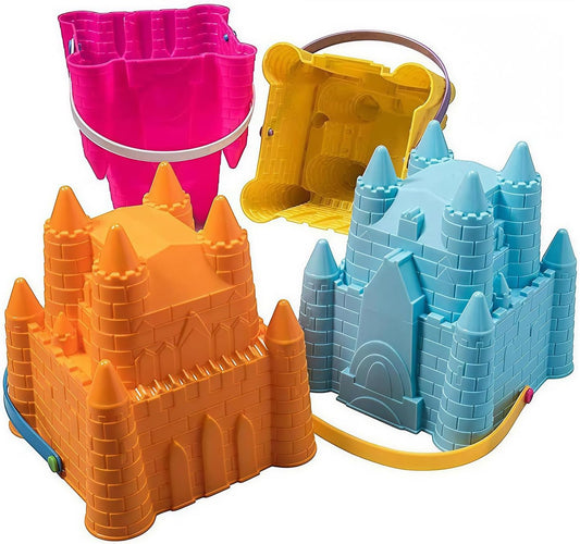 Sand Castle Building Kit, Beach Toys, Beach Bucket, Set of 4 Sand Castle Molds for Kids, Gift Toy for Ages 1 2 3 4 5 6 7 8 9, Older Kids and Toddlers, Sandcastle Building Kit Pail for Kids