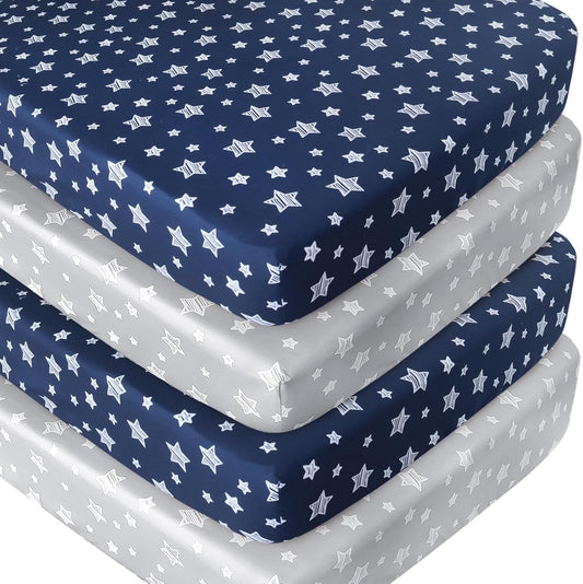 Crib Sheets 4 Pack, Fitted Crib Sheets for Standard Size Crib and Toddler Mattresses, Soft and Breathable Baby Gift Set
