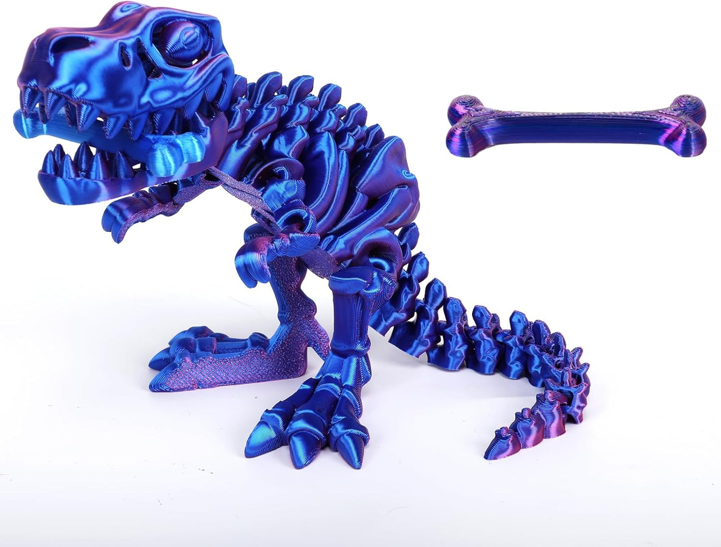 3D Printed Dinosaur Bone Skeleton Tyrannosaurus Rex with Movable Jaw Fidget Dinosaur Toys Full Articulated Dinosaur Executive Desk Toys Home Office Decor, Blue