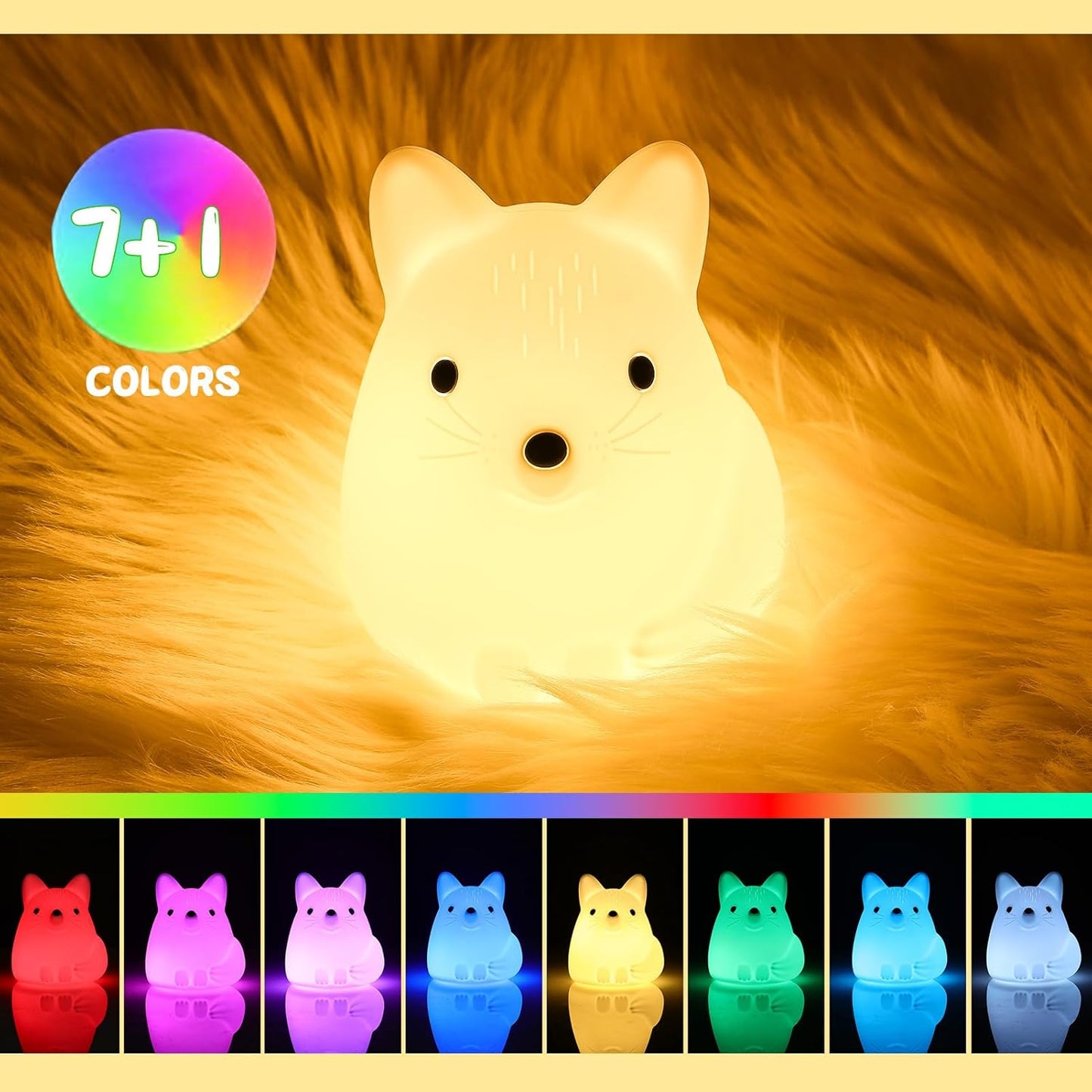 LOVERUIS Night Light for Children, Fox Night Lights 7 Colours Night Light Baby, USB Rechargeable, Cute Lamp Gifts for Babies, Children, Toddlers 30-Minute Timer