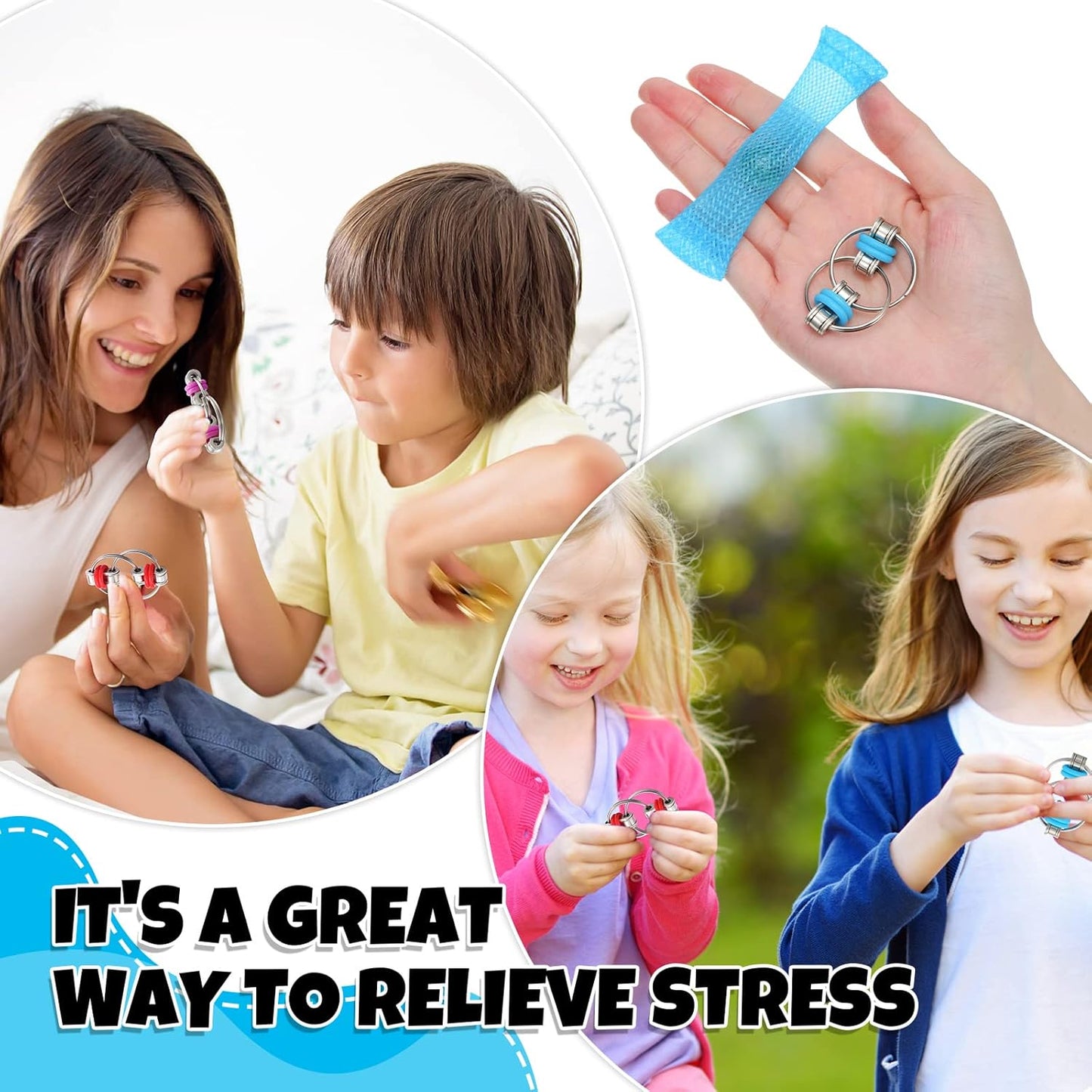 80 Pcs Fidget Toys Bike Chain Fidget Toy Flippy Fidget Toy Soothing Fidgets Stress Anxiety Relief for Teens Adults ADHD Autism Finger Toys, 5 Colors (40 Pcs)