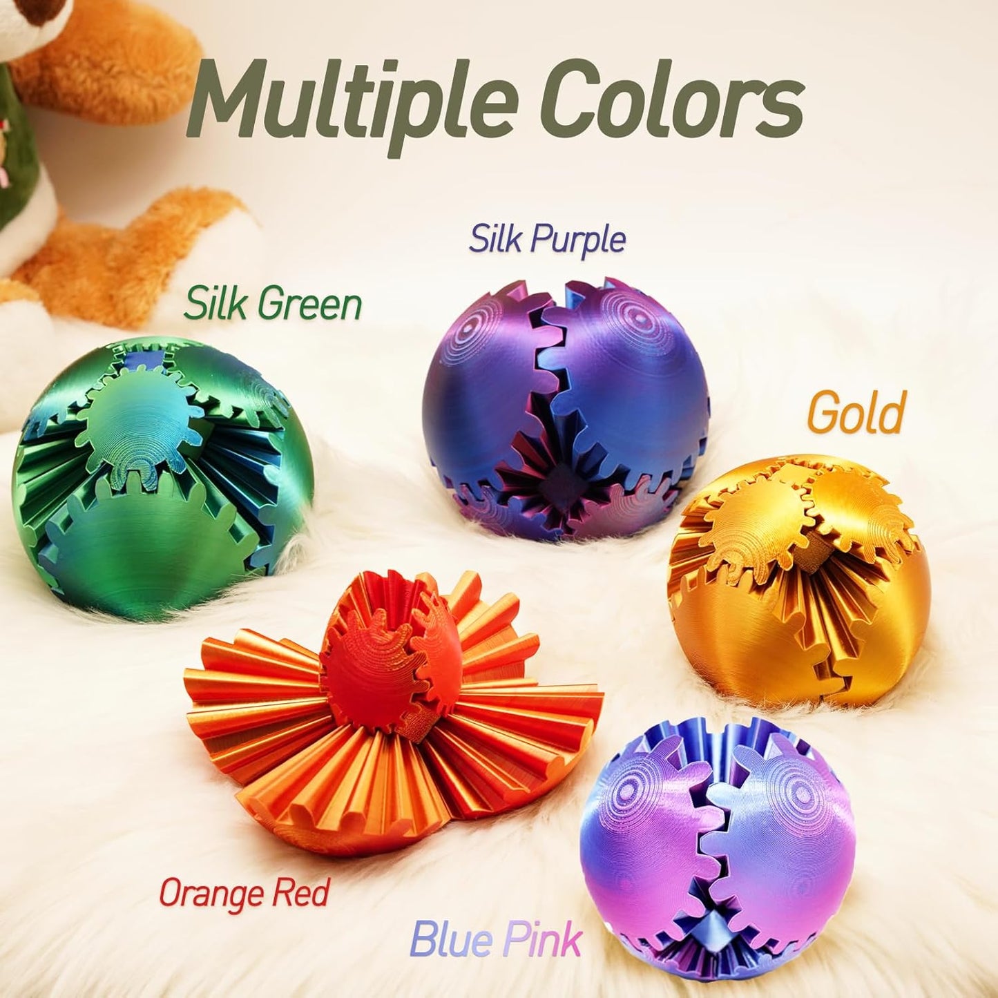 Gear Ball Fidget Toy - 3D Printed Stress Relief Spinner, Educational and Fun Gift for Kids & Adults, Durable & Eco-Friendly, Ideal for Birthday (Silk Purple)