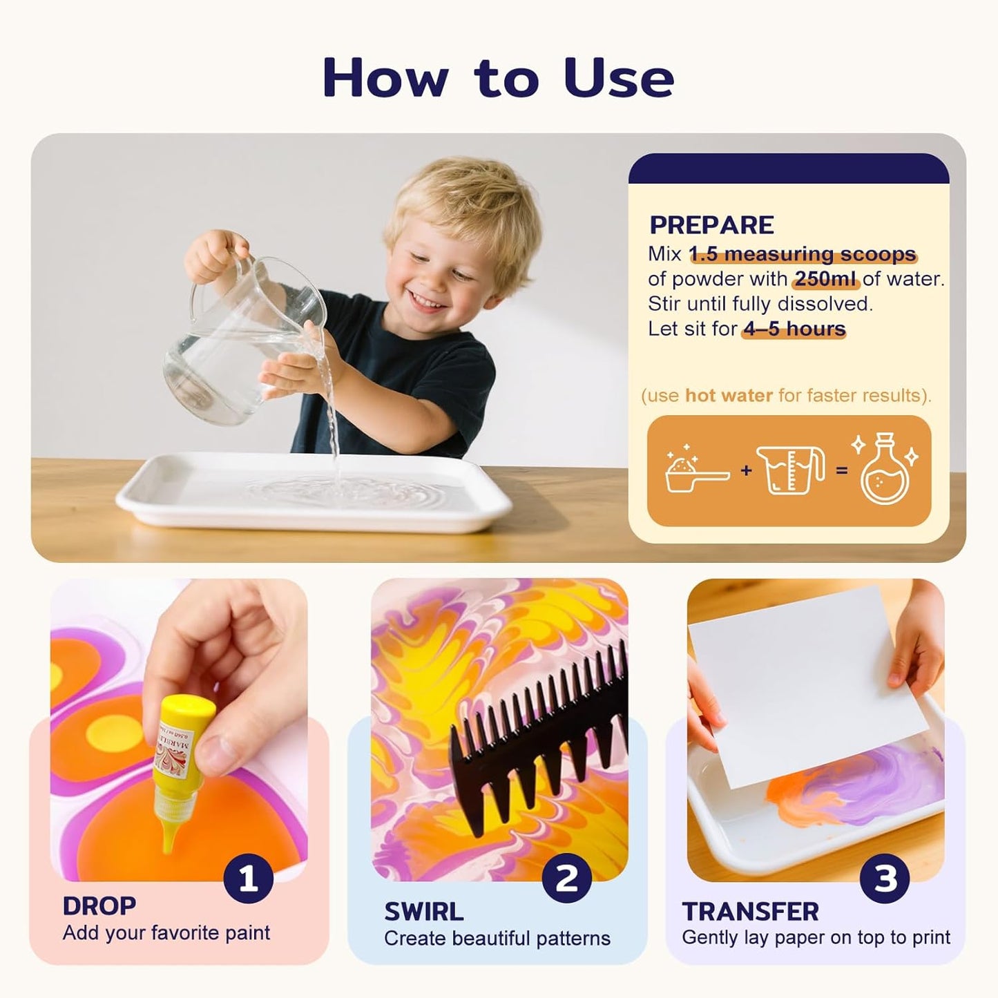 Marbling Paint Art Kit for Kids, Arts and Crafts Set for Girls & Boys Ages 8-12, Craft Kits with 16ml-12pcs & 25 Papers, Art Supplies, Birthday Gifts & Creative Toys for Kids Age 8 9 10 Year