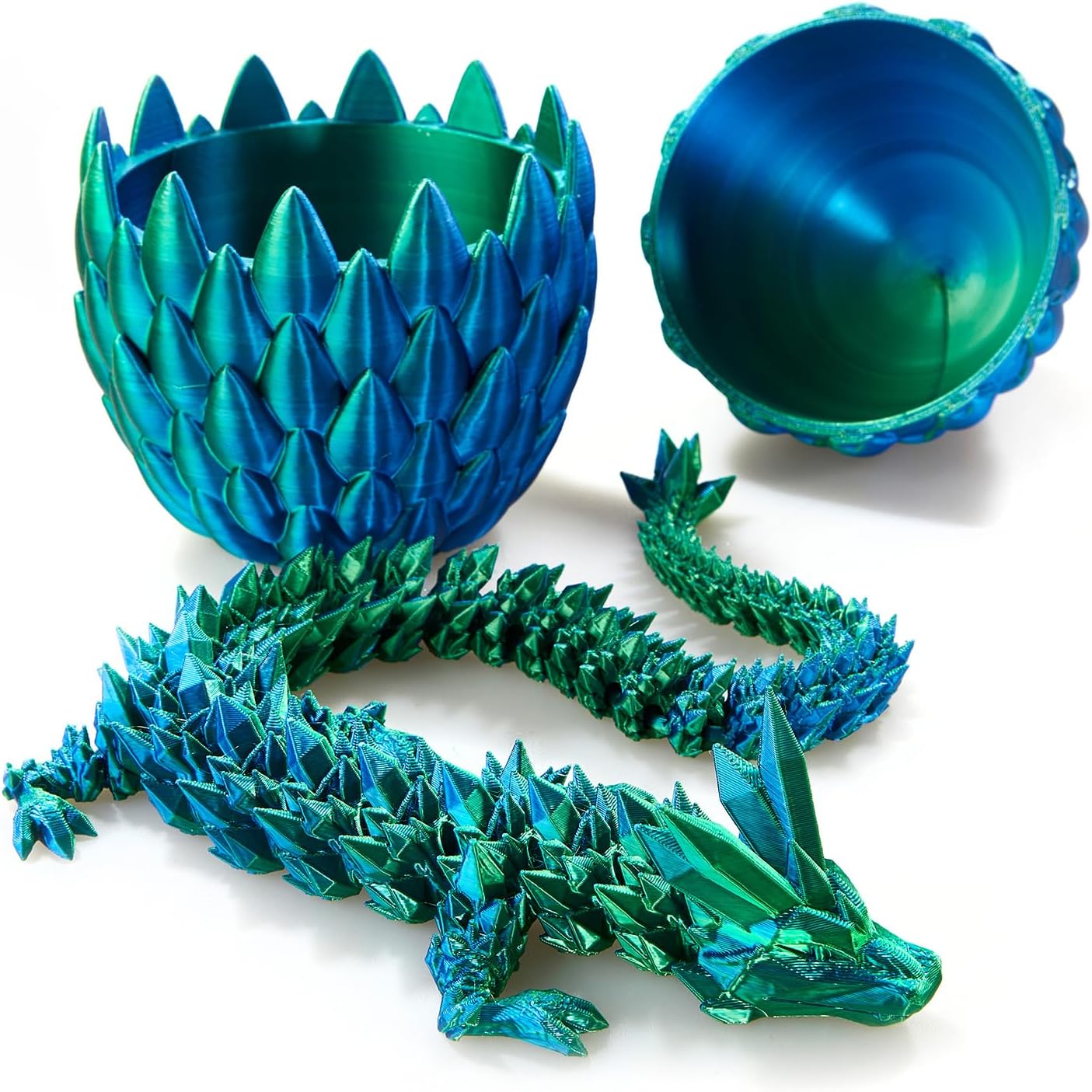 Easter Eggs 3D Printed Dragon Egg Dragon Eggs with Dragon Inside Fidget Toys Pendant Desk Decorative Easter Egg Fillers Easter Gifts for Boys Kids Home Office Decor (Laser Green)
