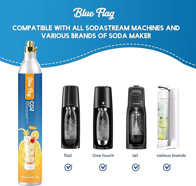 Blue Flag 60L Co2 Carbonator Compatible with Sodastream Appliances (Excluding Art, Terra Seltzer Maker), 14.5oz, Set of 3